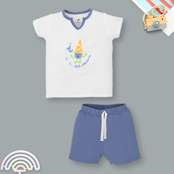 Bộ bé trai Lullaby rayon trắng - xanh navy